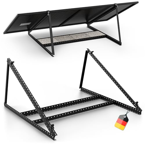 SolarXon Solarmodul Halterung schwarz, 0% MwSt, Alu, 118 cm, 0-90° Winkel, Balkonkraftwerk Halterung, Solarpanel Halterung für Flachdach, Garage, freistehend