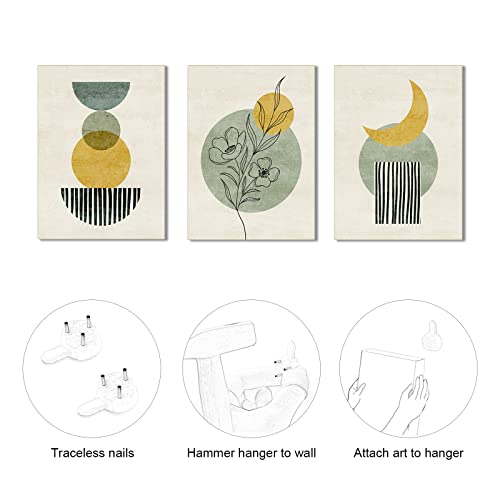 Gisipameis Framed Boho Wall Art Set Of 3 Mid Century Modern Decor Minimalist Sage Green Beige Botanical Boho Bathroom Decor Wall Art Canvas Prints Ready To Hang For Bedroom Living Room 12X16 Inch #TOP5