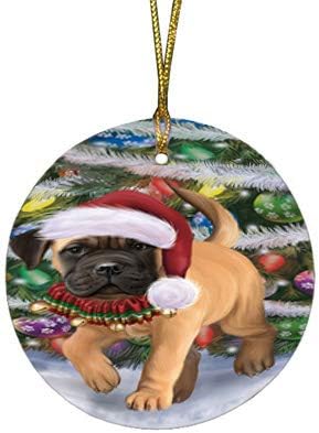 Have a Holly Jolly Bullmastiff Dog Round Flat Ornament - Pet Decorative Hanging Ornaments for Christmas X-mas Tree Decorations - 2.75" Round Ceramic Christmas Ornament POR1382