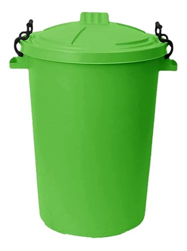 VISHCHIT Lime Green 50L Heavy Duty Plastic Clip Lock Lid Bin Bright Colour Plastic Bins Indoor Outdoor Rubbish Dustbin Trash Can Waste or Animal Feed Storage Unit For Home and Garden Made in UK (1)