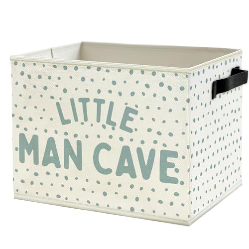 Image of Little Man Cave Boys Storage Bins Box with Handles, Blue Dots Collapsible Basket Organizer for Kids Boys Playroom Nursery Room Bedroom Bathroom Books Clothes