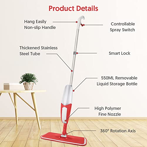 UMAYCOOL Spray Floor Mop with Microfiber Pads & Refillable Bottle for Laminate, Tile, Wood & Hardwood Floors - Image 4