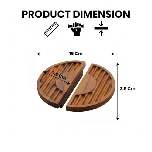 Image of Crescent Groove Half Moon Teak Wood Handle /Main Door Handle /Pull Push Handle for Door /Wardrobe Handle /Complete Set of 1 Handles (Left & Right) 6 * 3 Inch - Model 5007-| 3 Years Warranty |
