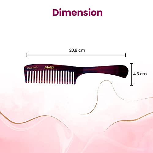 AGARO Hand Made Comb With Handle, Grooming Comb For Professional Styling, Wide Tooth, Smooth Rounded Teeth, Hair Styling, Hair Brushing, Hair Dressing, Cellulose Acetate Comb, For Men & Women, HMC79, Brown.