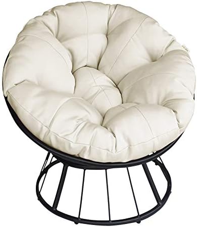 ATR ART TO REAL Papasan Chair, 360-degree Swivel Outdoor Papasan Chair with Beige Cushion and Durable Frame, Comfy Circle Lounge Moon Chair