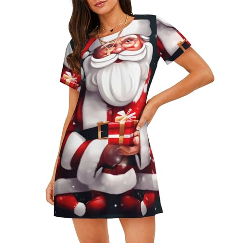 Chemise de nuit manches courtes imprimé Noël respirante femme