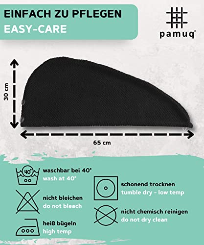 Foto von pamuq® Haarturban schnelltrocknend 100% Baumwolle | 2er Set | mit 2 Knöpfe | inkl. 4X Haargummis | Dry-Ban Haartrockentuch Turban Handtuch Haarhandtuch Handtuch schnelltrocknend Hair Towel Wrap