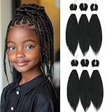 Pre-stretched Braiding Hair 12Inch Natural Black Short Braiding Hair For Twist or Box Braids, Yaki Texture Hot Water Setting Synthetic Braiding Hair Extensions (1B-6PCS)