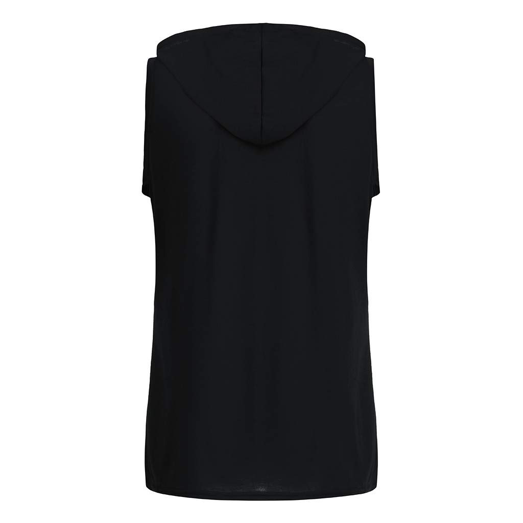 Camiseta sin Mangas Hombre con Capucha Estampado de Letras para Gimnasio Fitness Running Casual Top con Cordón y Bolsillo para Deportes y Uso Diario