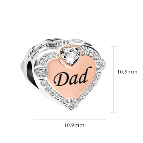 Image of Two-tone Family Rose Gold Love Heart Charm fits Pandora Charms Moments Bracelets Clear Cubic Zirconia Birthstones