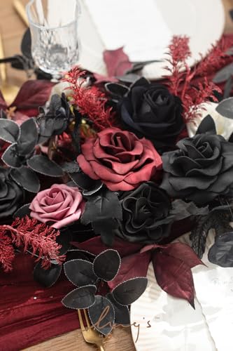 Ling's Moment Flower Garland - 6FT Eucalyptus & Rose - Sweetheart Table Decor for Wedding Reception, Artificial Floral Garland for Mantle, Thanksgiving, Christmas Decoration - Image 6