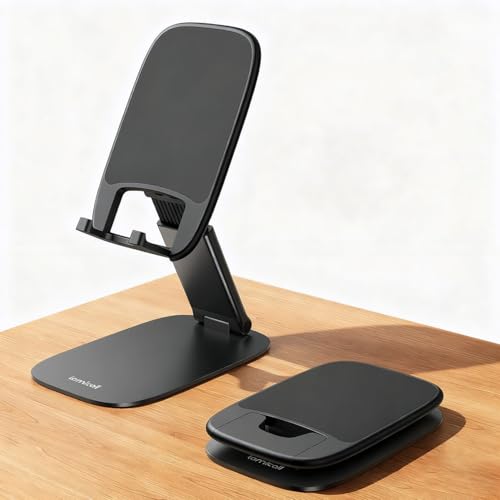 Lamicall Soporte para Celular Ultra-Delgado - [Altura Ajustable] Plegable Porta Celular, Portátil Base para Celular para iPhone 17/16/15/14/13 Pro MAX/Air, Galaxy S25/S24, Accesorios para Escritorio