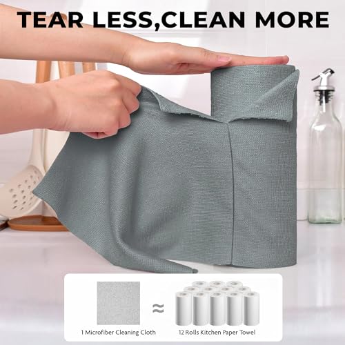 Image of Story@Home Microfiber Cleaning Cloth Roll, Pack of 2, 20 Pcs Each, 4000 Times Washable - 10X Cheaper Than Paper Kitchen Towel Roll - Lint Free Microfiber Cleaning Cloth - Tearable - Grey & Yellow