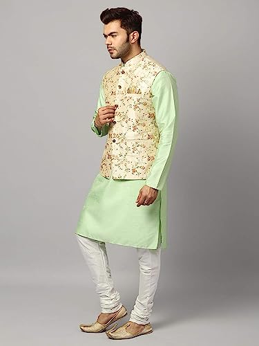 Image of Uri and MacKenzie Men's Silk Blend Kurta Pyjama with Stylish Embroidered Ethnic Jacket