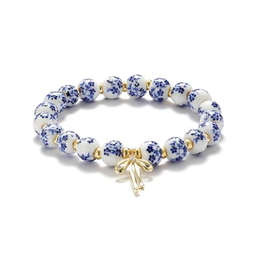 Beads Bow Charm Bracelet for Women Flower Vintage Bracelet Handmade Stretch Gold Beaded Dainty Romantic Jewelry Gift3