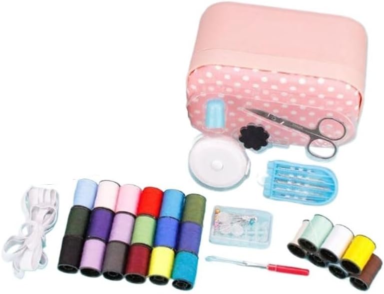 MVNOIRE PVC Large-Capacity Sewing Kit Home Use Box Polka Dot Pattern Thread Including Scissors Needles Pins Set