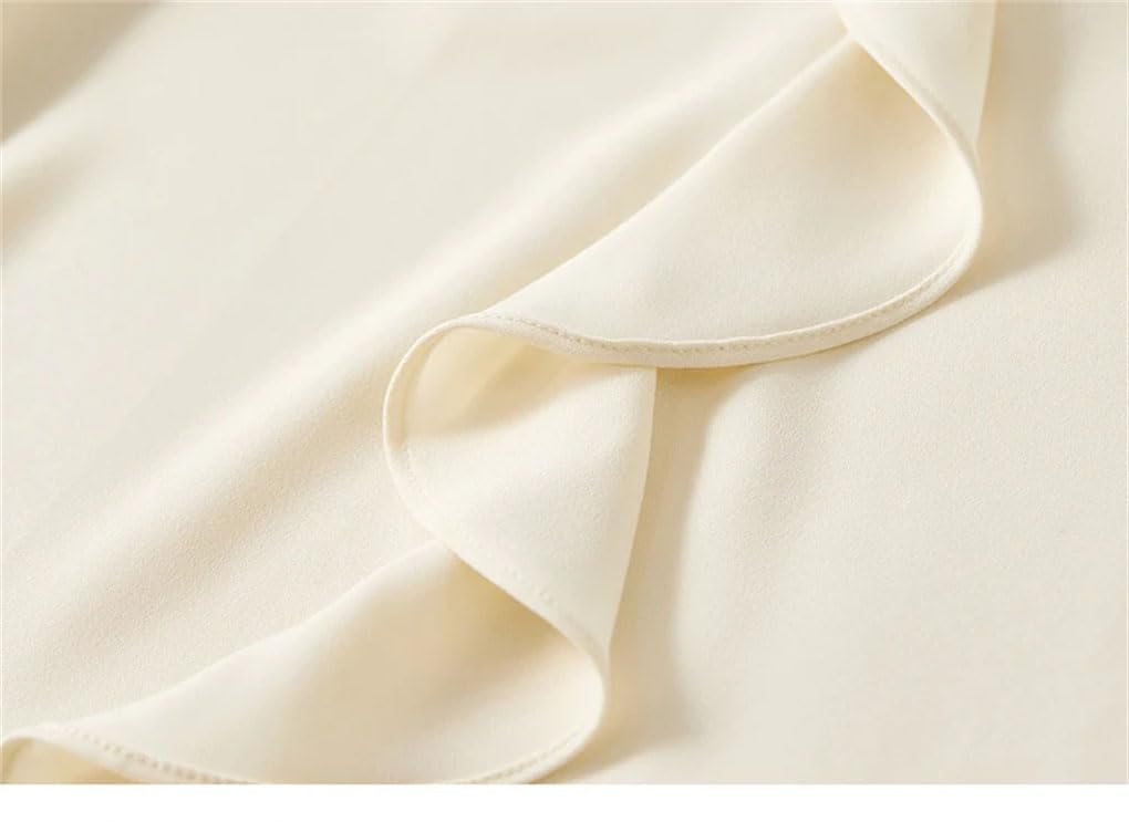 Blusa recta de gasa para mujer, con volantes, cuello en V, de satén, para oficina, ropa casual