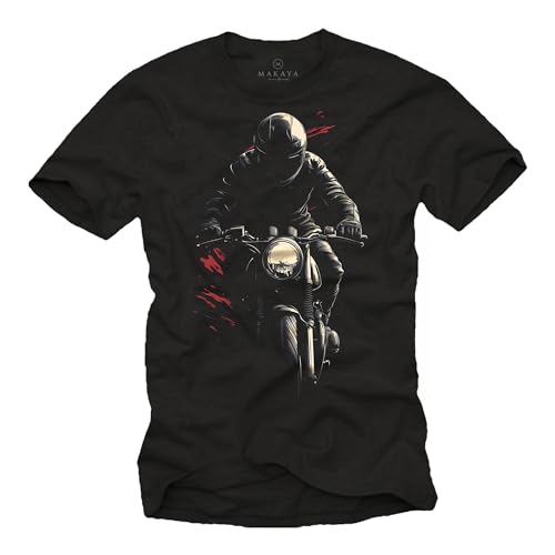 MAKAYA heren t shirt shadow biker motor design retro naked bike stijl casual katoenen tshirt streetwear kleding voor mannen jongens cadeau idee motorrijder motorfans vintage Zwart L