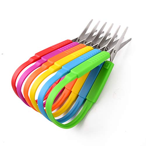 Special Supplies Mini Loop Scissors For Children And Teens And 5.5" Inches (6-Pack) Colorful Looped, Adaptive Design, Right And Lefty Support, Small, Easy-Open Squeeze Handles, For Special Needs #TOP5