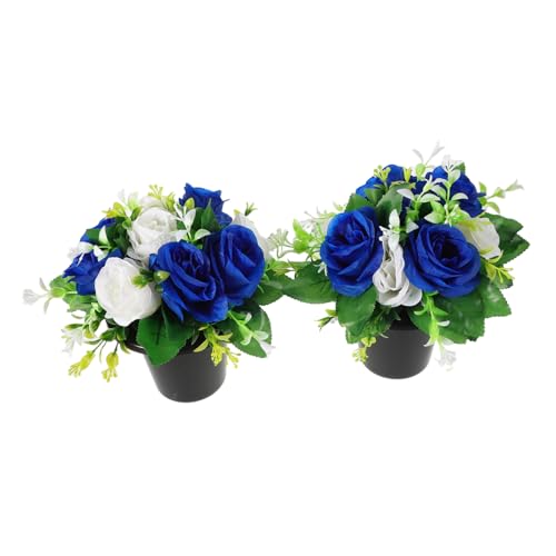 iplusmile Ornement Cimetière Fleurs Artificielles pour Tombes Décorations avec Vase Roses Artificielles pour Pierres Tombales