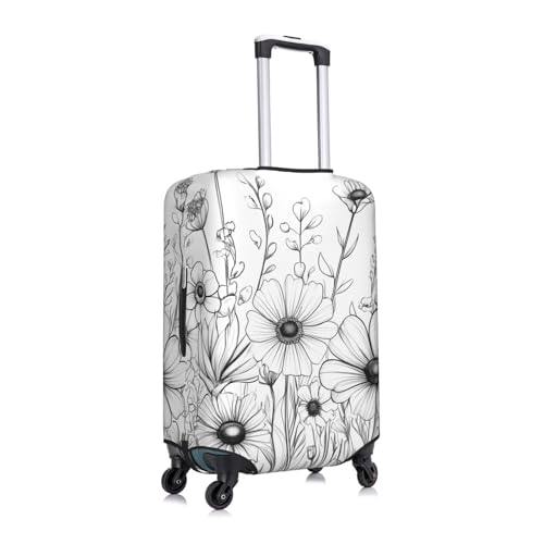 White Black Flower Elastic Travel Luggage Cover, Washable Spandex Suitcase Protector, Anti-Scratch Fits 18-32 Inch3