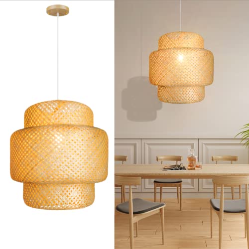 Einziehbare handgefertigte Bambus-Pendelleuchte, exquisite Verarbeitung, Bambus-Lampenschirm, Kronleuchter, Deckenleuchte, Deckenleuchte für Esszimmer, Wohnzimmer, 13,9" Cover