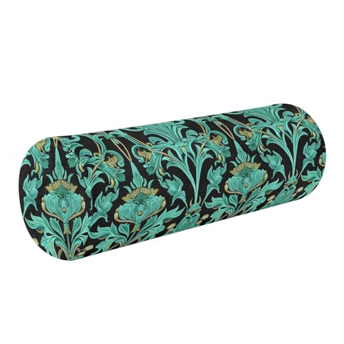 miaozhen William Morris Style Turquoise Paisley Cervical Neck Roll Pillow Knee Bolster Pillow for Legs soporte para el Cuello 5.5''x17''