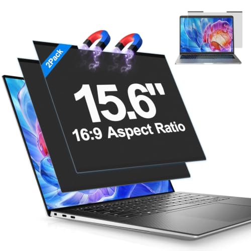 Image of 2Pack Magnetic Laptop Privacy Screen Filter 15.6 inch for 16:9 Widescreen Computer Monitor, Removable Anti Blue Light Privacy Shield, Anti-Glare Protector