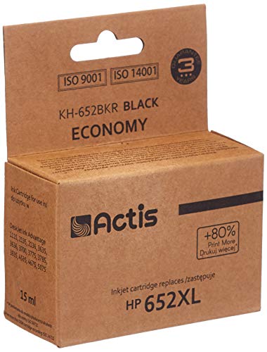 Actis Inchiostro Kh-652Bkr per stampante Hp, ricambio per HP 652 F6V25Ae; Standard; 15 Ml; Nero.