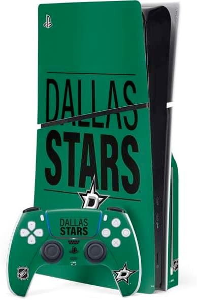 Skinit Decal Gaming Skin Compatible with PS5 Slim Disk Bundle - Officially Licensed NHL Dallas Stars Black Background Design