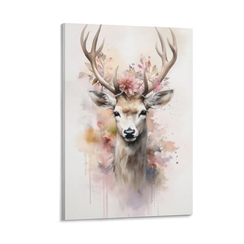 Leinwand-Wandkunst, buntes Hirsch, florale Wanddekorationen für...