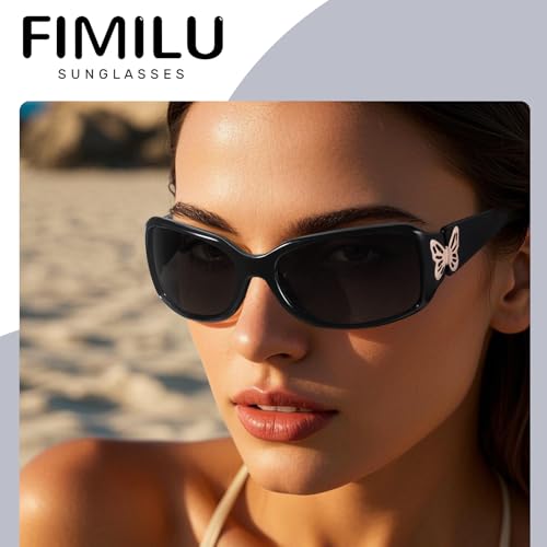 FIMILU（2Pack Polarized Sunglasses for Women Wrap Around Glasses Trendy Butterfly Decor Fashion Accessories UV400 Protection3