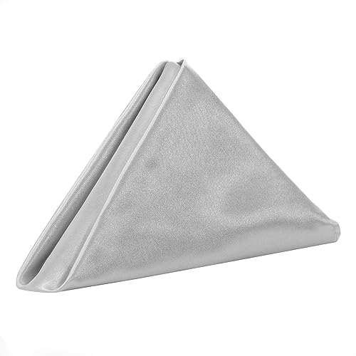 YOUR CHAIR COVERS - 20 inch Satin Washable Oversized Cloth Napkins, Hemmed Reusable Table Napkins for Restaurant, Dinner, Bistro, Wedding, Event, Parties, Kitchen - Silver (Pack of 10)