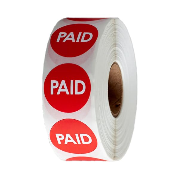 1000 Stickers Roll Paid Permanent 1 Inch Round Label Sticker