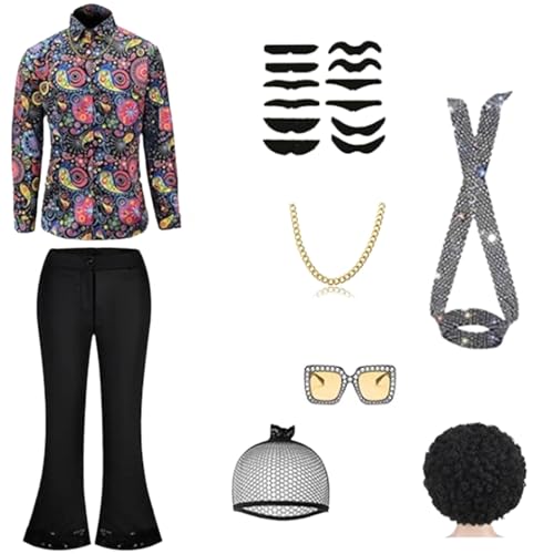 Costume hippie disco homme années 60 70 80 avec pantalon patte d'éléphant