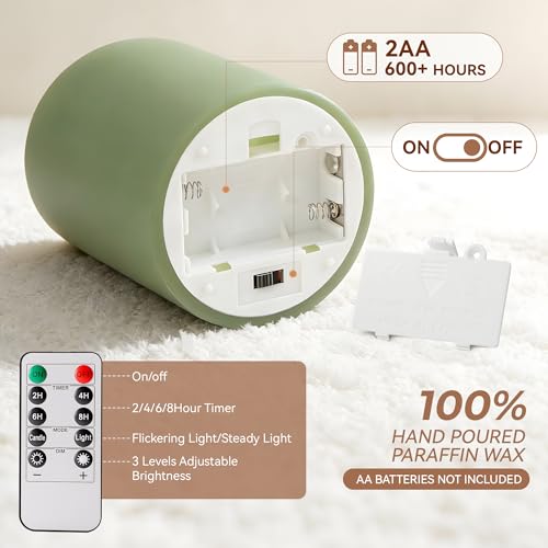 Image of Pastel Green LED Real Wax Made Flameless Battery-Operated Pillar Candles