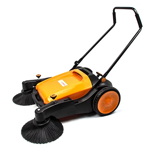Industrial Floor Sweeper with Triple Brooms, 38" Outdoor and Indoor Sweeper, 38,000 Square feet per Hour, 12 gal Waste Container