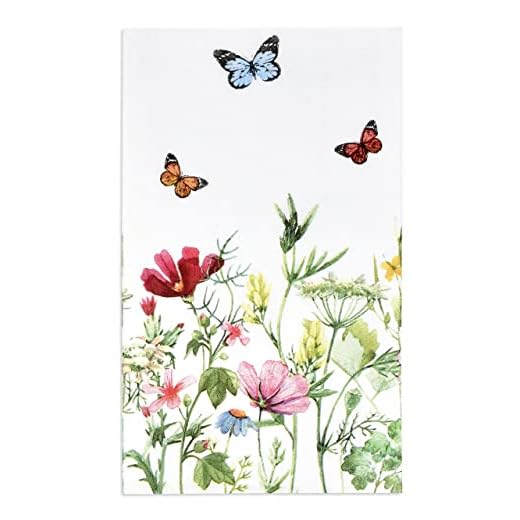 100 Spring Floral Guest Napkins Decorative Hand Towels Disposable Paper Butterfly Flower Garden Blossom Napkins For Wildflowers Bathroom Toilet Powder Room Wedding Birthday Dinner Party Decor Towel