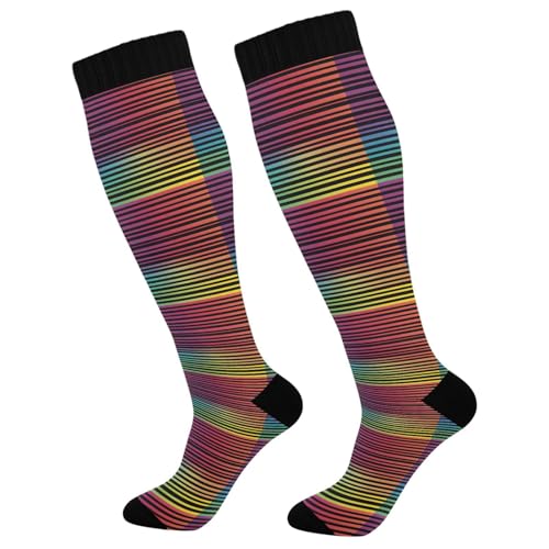 Calcetines De Compresión Arte De Dibujos Animados A Color Con Rayas Antiampollas Calcetines Vuelos Cómodos Medias Compresion Para Mujeres Recuperación 50Cm