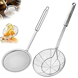 XIAOGUA 2 Pièces Écumoire Cuisine Inox Araignée Cuisine, Épuisette Fondue Chinoise, Ustensile Cuisine avec Poignée Anti-Chaleur pour Friture Bouillir Nouilles Dimensions 12 × 33 cm,13,8 × 38 × 3 cm