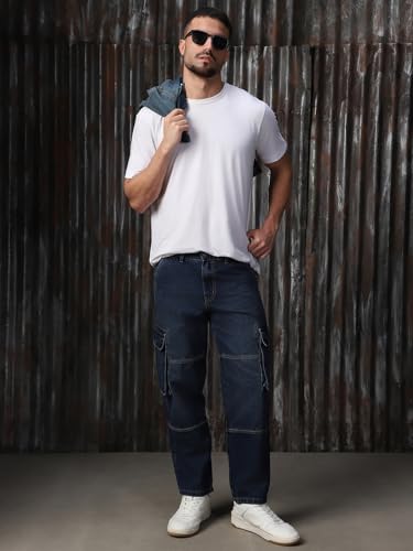 Image of High Star Men Cotton Washed Straight Fit Mid-Rise Regular Jeans