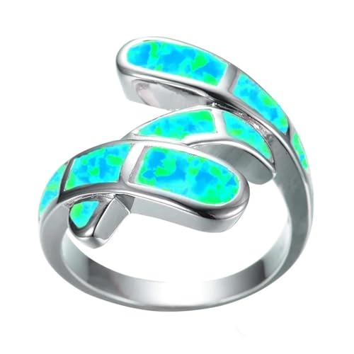Hasdnker Bagues Bague Bijoux Femme Hommes Cute Women Geometric Blue Imitation Fire Opal Rings Anniversary Party Girl Fashion Women Rings 8 White – vue 3