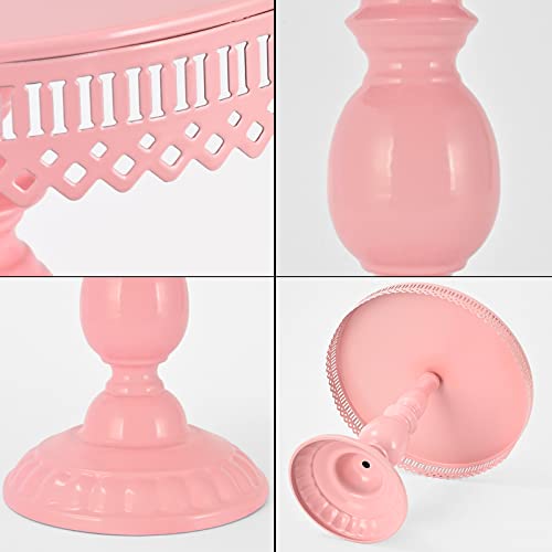 Texinpress 6 Pieces Cake Stand Set Pink Round Cake Stand 8Inch/10Inch/12Inch Pink Metal Cupcake Holder Square Dessert Fruit Display Plate For Wedding Birthday Baby Shower Party Celebration #TOP1