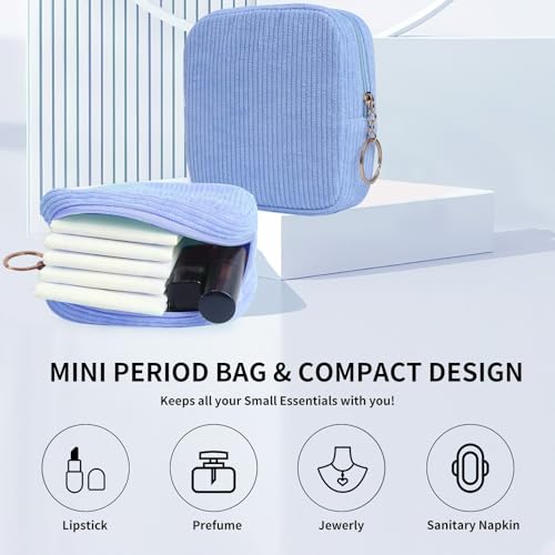 Image of Sanitary Napkin Storage Bag, Preppy Corduroy Period Bag for School Teen Girls, Cute Portable Period Pouch with Zipper, Sanitary Pads Bag Tampons Holder for Purse, First Period for Women Ladies