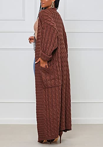Image of Tcremisa Long Cable Knit Cardigans for Women Chunky Maxi Sweater Coat