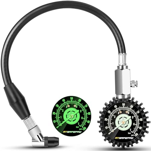 Manometre Pression Pneu,controleur de pression pneu,ATsafepro Jauge pression des pneus 7 bar 100 psi, cadran de 2,5" manomètre mécanique pour voitures, camions, vélos, brille dans le noir-image