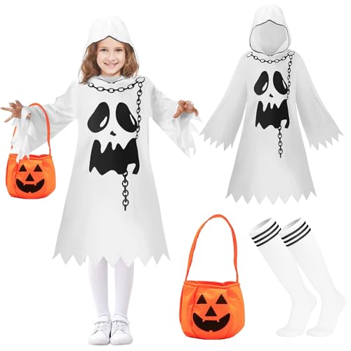 Fantasma para crianças, 120 cm, cor branca, com abóbora, capa para Halloween, carnaval, cosplay assustador