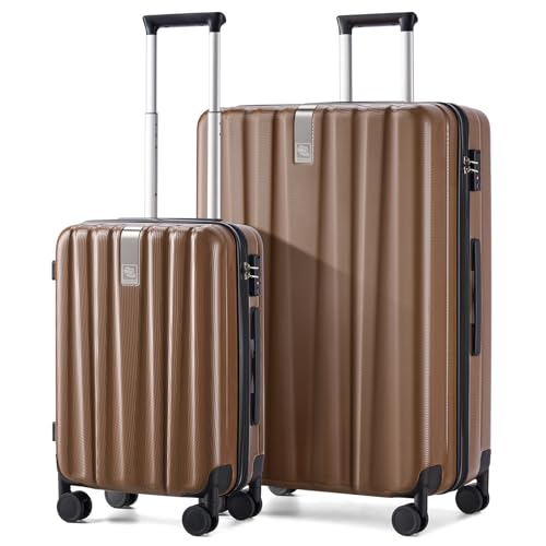 Image of Hanke Luggage Sets 2 piece Carry On Luggage with Wheels PC Hard Shell Suitcases Lightweight Checked Travel Luggage Large Travel Suitcase Woman Men 20 /29 Inch （Brown）