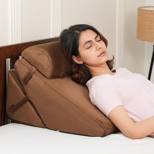 amazon basics Adjustable Wedge Pillow with Memory Foam & Head Rest | Multi-Purpose Back & Leg Support Cushion for Bed & Sofa | Soft Removable Washable