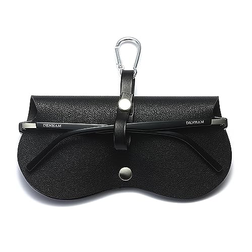 Image of Cartoon Sunglasses Pouch, Portable Snap Button Glasses Case with Clip PU Leather Splicing Eyeglasses Carrying Bag